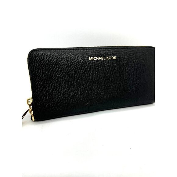 MICHAEL KORS Jet Set zip around continental leather large wallet wristlet -BLACK - Picture 3 of 9
